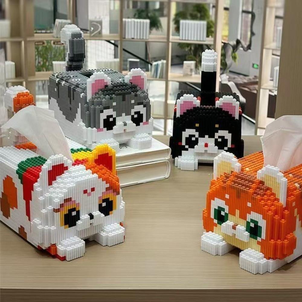 Three-Color Cat Tissue Box DIY Napkins Drawer Storage Gifts Animal Building Blocks