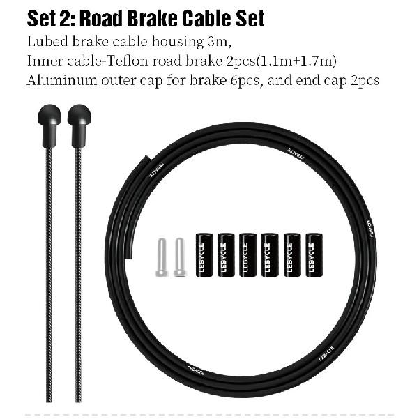 LEBYCLE MTB Road Bike Brake Line 1.7m Derailleur Shift Lnner Wire 1.55/2.1m Brake Hose 2.5m Teflon Coated Bicycle Cable