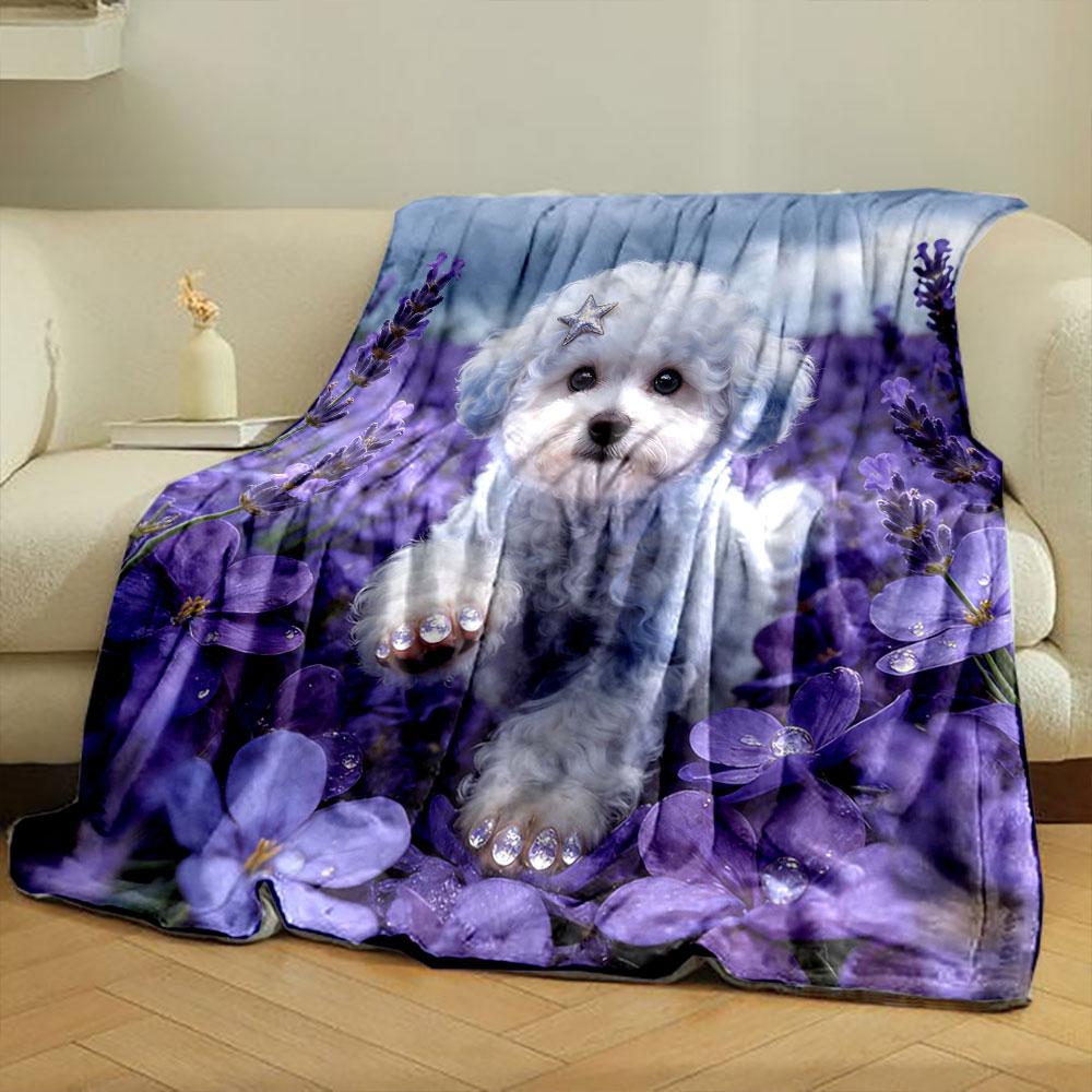 1PC The Puppy in The Flower Bushes Print Warm Comfortable Blanket Home Travel Camping for Adults and Kids Luxury Gifts