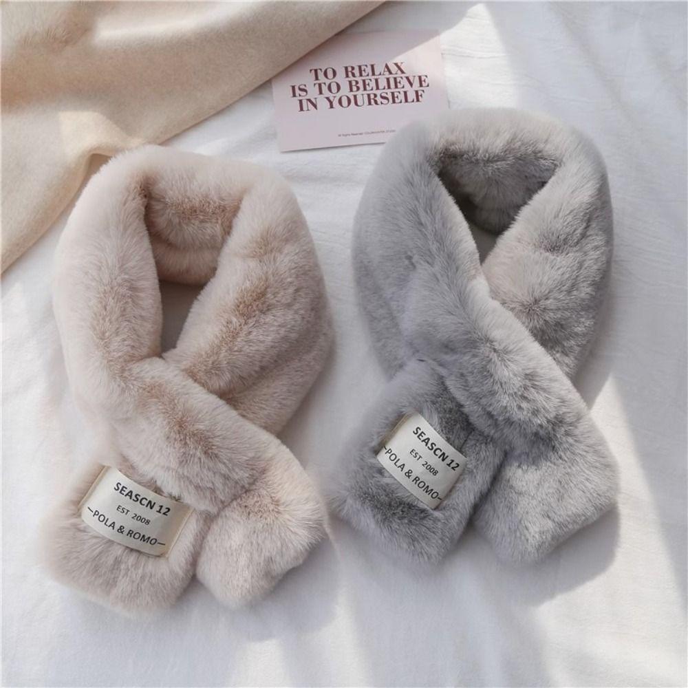 Solid Color Cross Scarf Thickened Faux Rabbit Fur Scarf Winter Warm Neckerchief Wrap Autumn Winter
