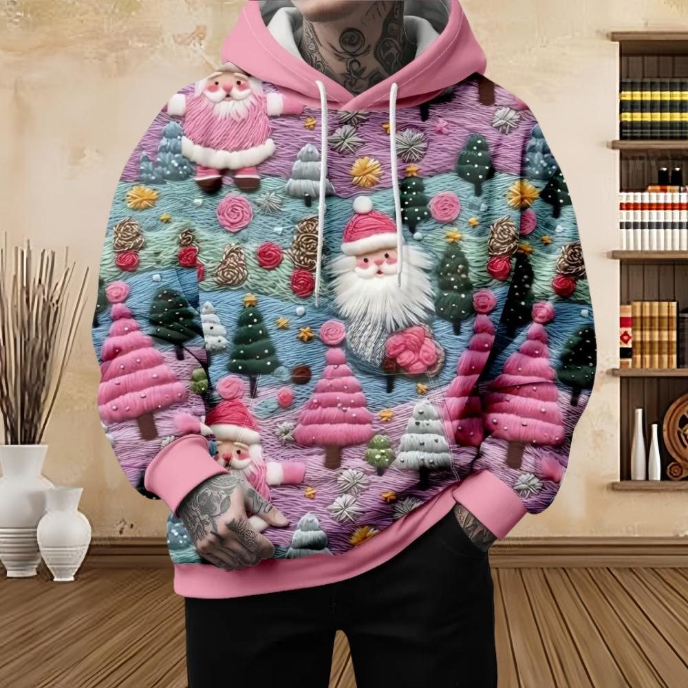 Men's Fashion Christmas Skull Tree Pattern 3D Print Long Sleeve Hoodie Sweatshirt Large Pocket Pullover Oversize Sweatshirts Top