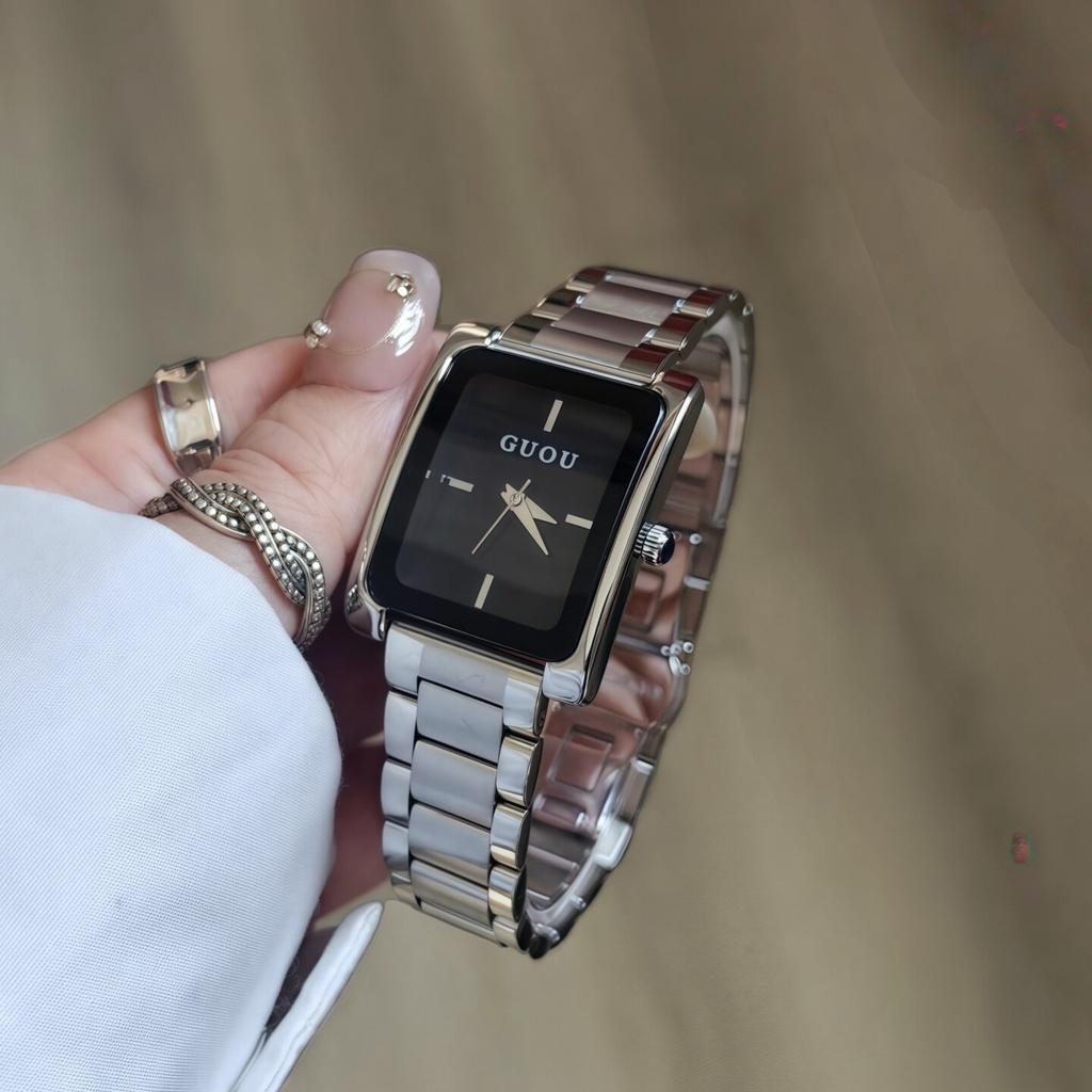 New Women'S Watch, Vintage Style, Square Shape, High-End Feel, Fashionable And Simple Design, Large Dial, Stainless Steel Strap.