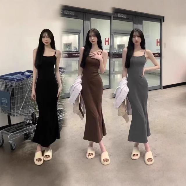 

Women s Black Spaghetti Strap Bodycon Midi Dress Medium кавовий