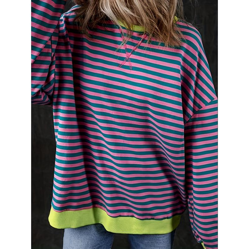 

Женская осенне-зимняя свободная полосатая толстовка с круглым вырезом, повседневный топ XL фиолетовый