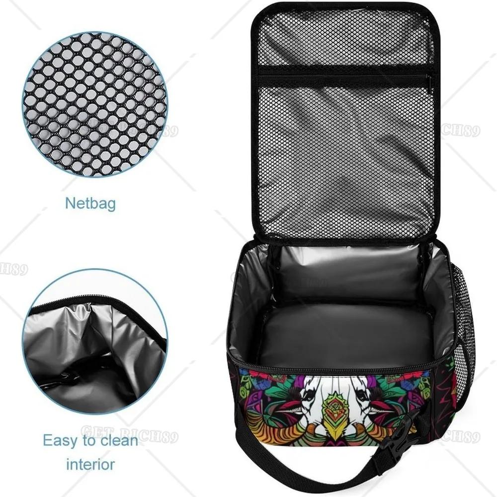 Psychedelic Goat Skull Art Lunch Bag for Women/Men Gym Hiking Picnic Travel Beach, Multi-Purpose Polyester Gourmet Lunch Box