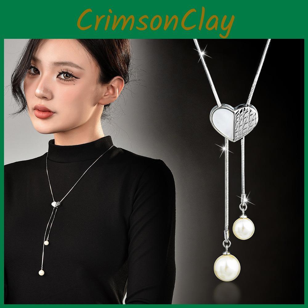 Shaped Heart Contemporary Magnetic Sweater Chain With Pearl Dangles For Womens Style