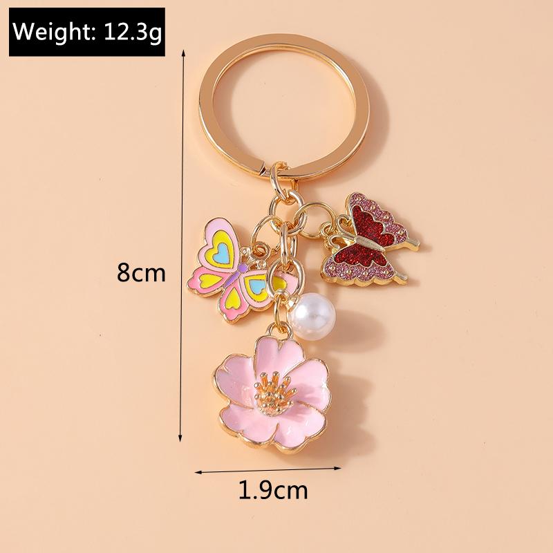Cute Enamel Flower Keychain Butterfly Key Rings Pendants for Key Holder Women Girls Handbag Decor DIY Jewelry Gifts