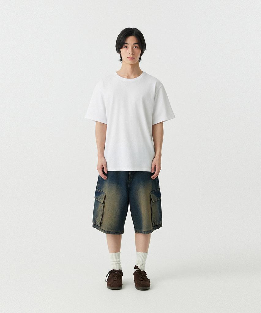 STENDS [M~4Xl] Cargo Pocket Bermuda Denim Pants_Vintage Blue