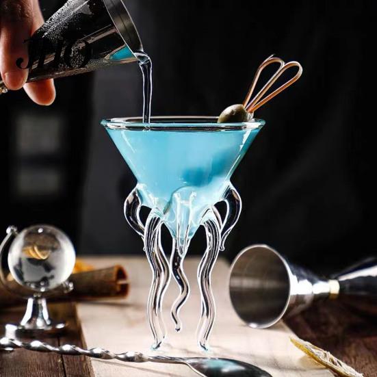 Beverage Serving Glass Octopus Shaped Cocktail Unique Stemmed Goblet for Wine Juice Creative Highball Cup Party Home Bar