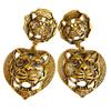Vergoldete Hohlrelief Tigerkopf Hängeohrringe mit Vintage Silbernadel-Steckern für Damen - Retro Statement-Accessoire.