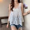 Crochet Lace Tank Top Women Leaf Embroidery Hollow-out Sleeveless Knit Top Cover-up Vacation Bohemian Summer