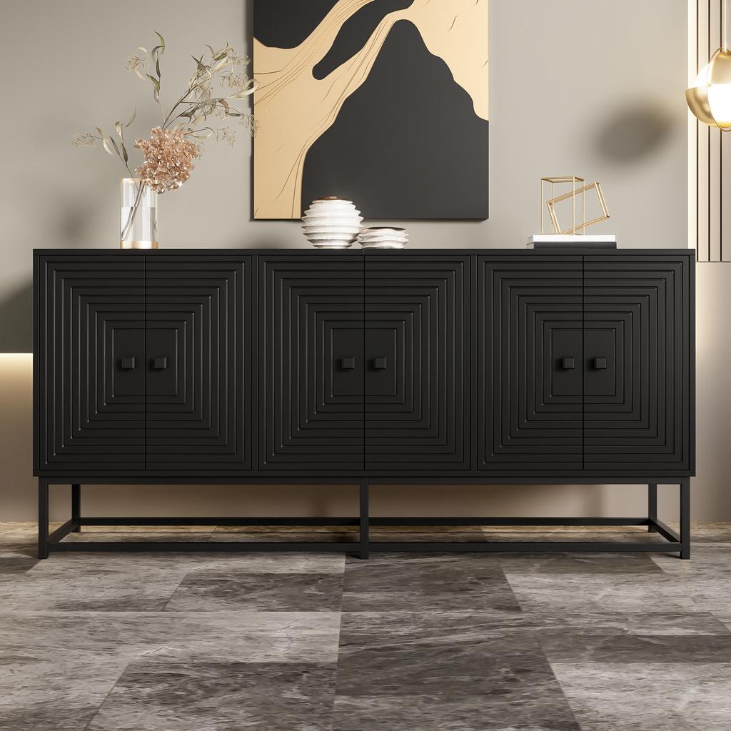 Modernes Schwarzes Sideboard mit 3 Doppeltüren, Großem Stauraum und Matter Oberfläche – Stilvolles Sideboard für Wohnzimmer, Esszimmer & Büro