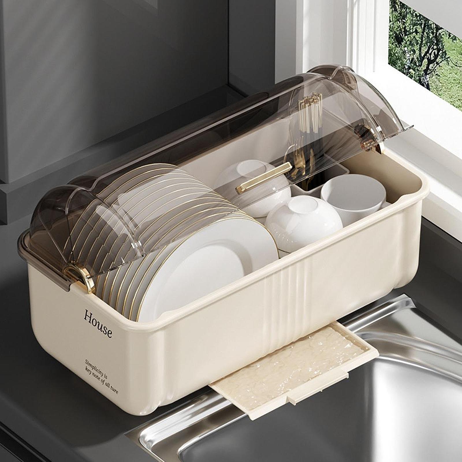 New Chopsticks Storage Box Large Household Kitchen Countertop Storage Drain Cupboard With Lid Put Dishes Dish Chopsticks Rack