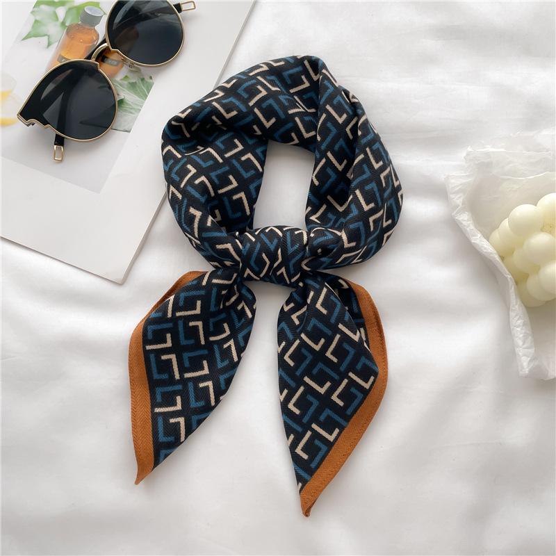 New Herringbone Pattern Imitation Velvet Small Square Scarf Thin Spring and Summer Decorative Silk Scarf Headscarf Temperament Versatile Scarf Scarf