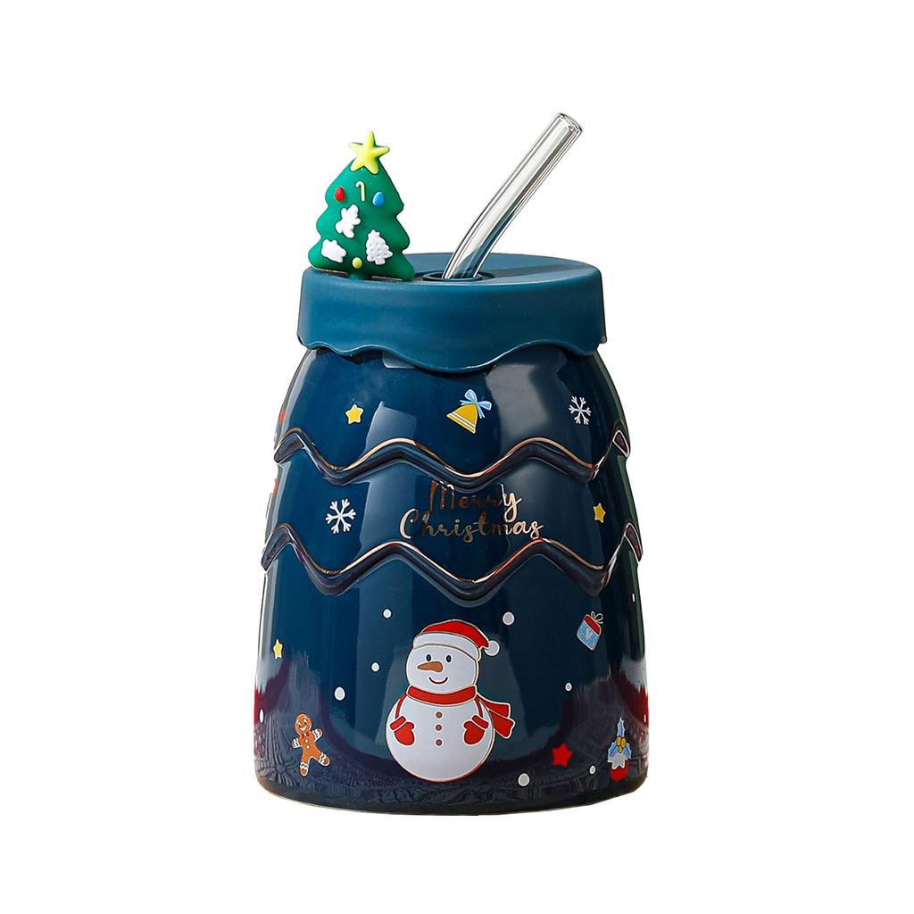 Blue Xmas Tree Shaped Coffee Mug Multifunctional Ceramic Xmas Tree Shaped Mug for Kitchen Office