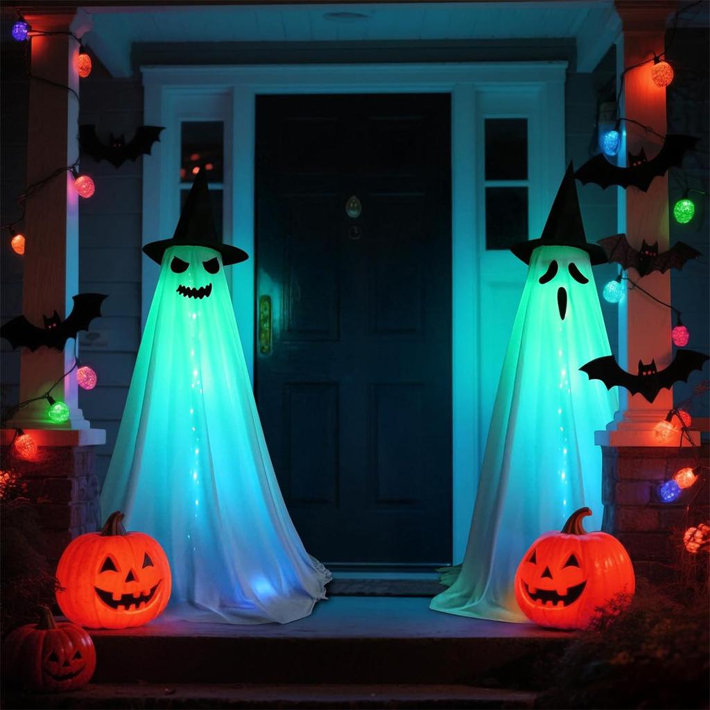 2Packs Halloween Decorations Outdoor,Halloween Party Decorations Indoor, Decor With Remote Control String Lights,Halloween Lights For Porches Yards