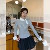 Striped Fake Two-piece Long-sleeved T-shirt for Women In Early Autumn with Bow Tie Inside Base Layer Top