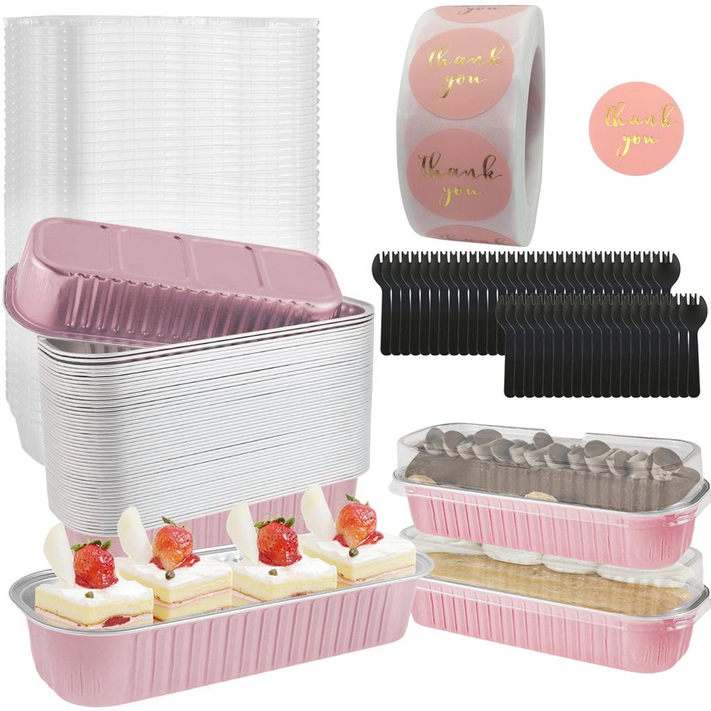 100PC Mini Loaf Pans With Lids Aluminum Foil Baking Pans Tins Containers Disposable Muffin Tins Cupcake Cups Kitchen Accessories