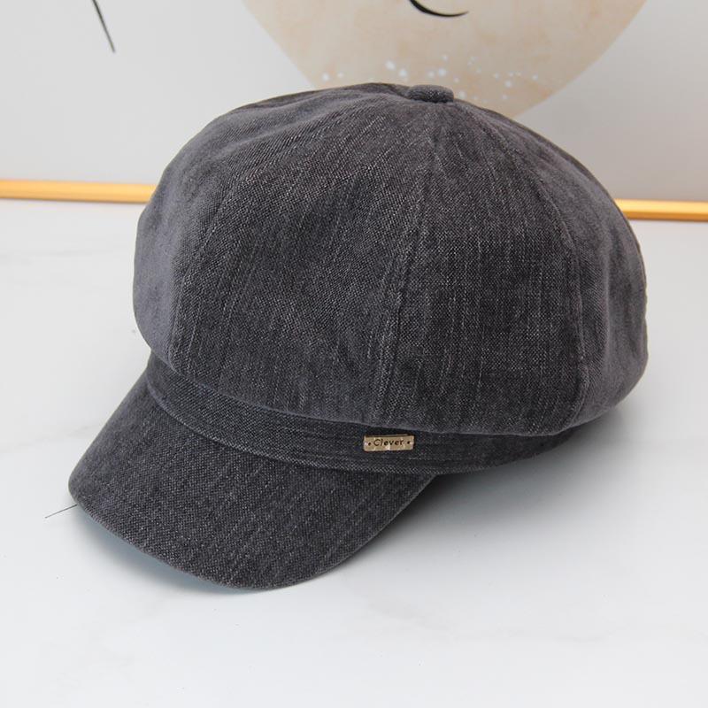 New letter mark octagonal hat women's autumn and winter retro versatile face small warm newsboy hat cap tide