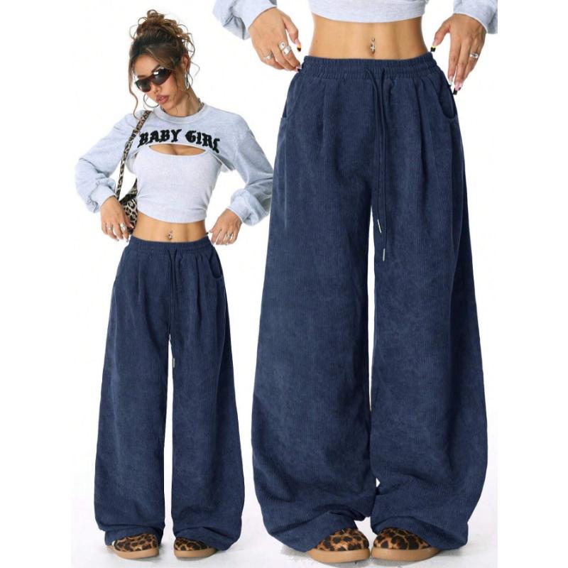 Neue Damen-Freizeithose im lässigen Stil, hohe Taille, weit geschnitten, mit Tunnelzug und fließendem Sitz für täglichen Komfort