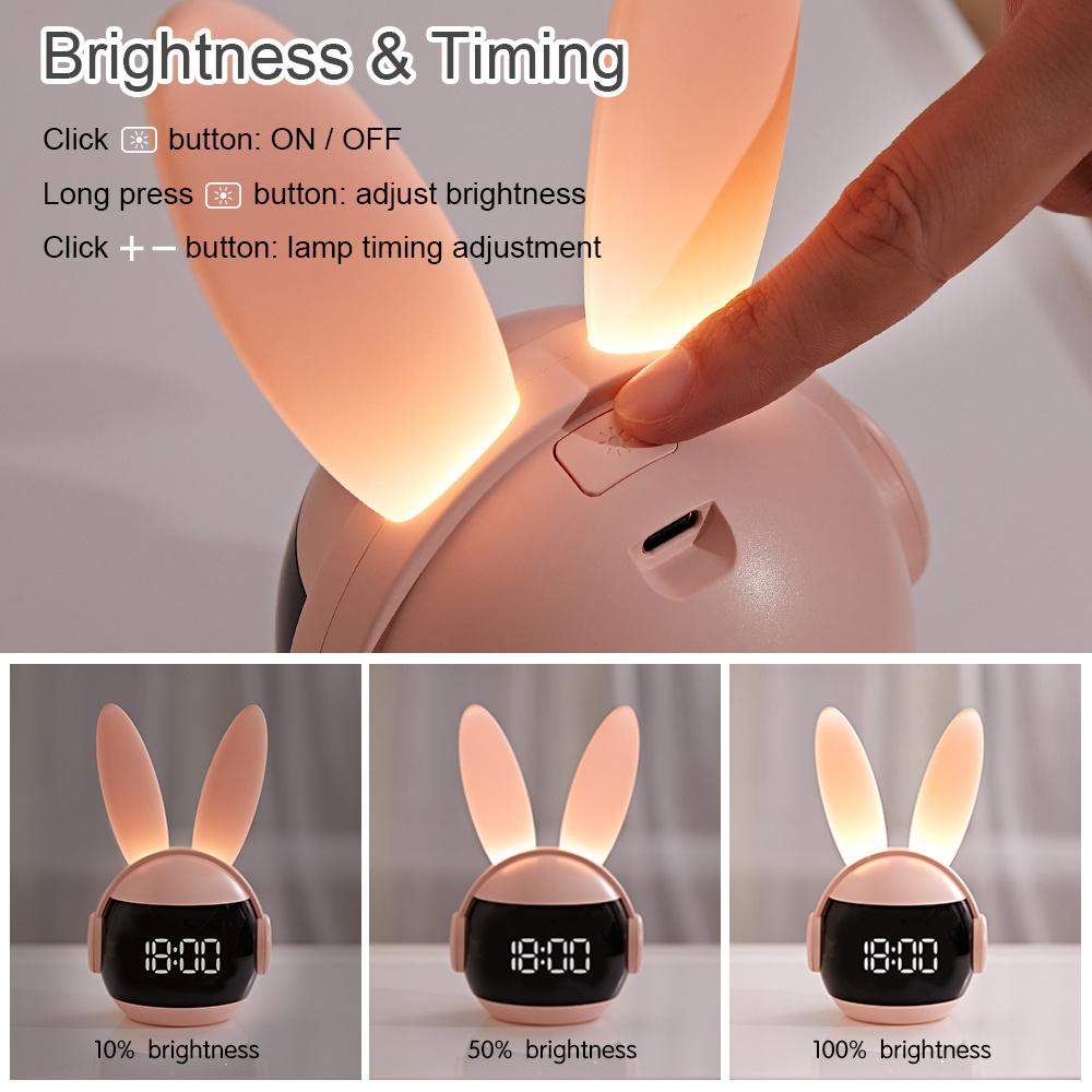 1pc Rabbit Alarm Clock Light Countdown Wake Clock with Night Lights Alarm Clock LED Light for Bedroom