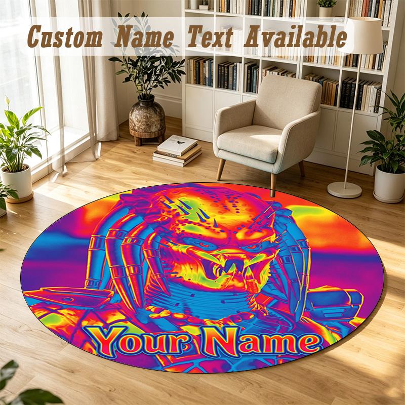 Predator Personalized Round Rug Support Custom Name, Soft Home Decor Mat