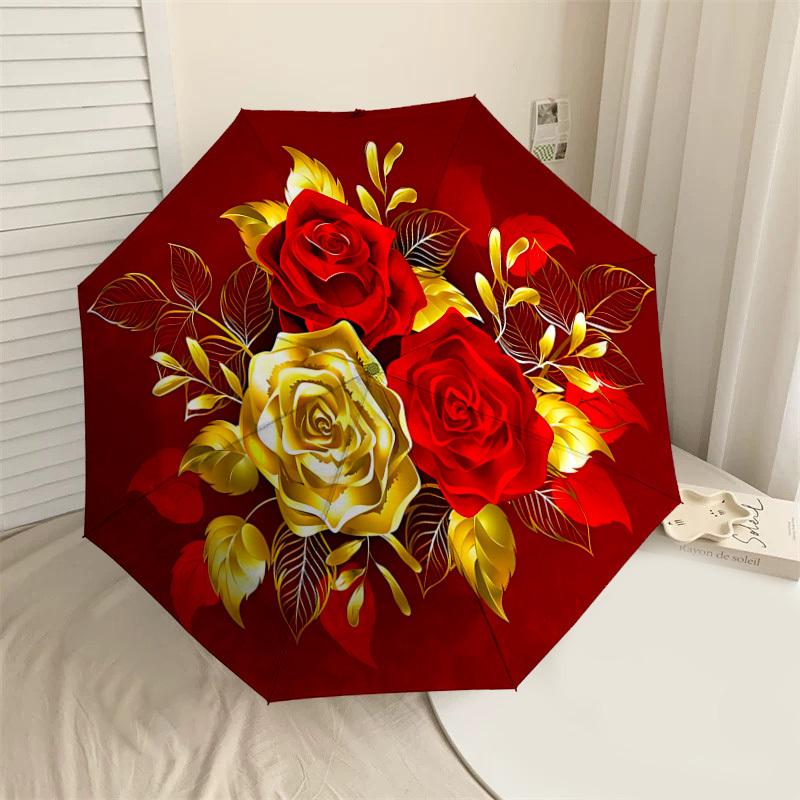 

1PC Rose Gold Automatic Open/Close Umbrella with Windproof, 8-Rib Sturdy Canopy, Durable Ribs, Fashionable Design,1257A