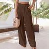 Ladies Fashion Color Straight Leg Cotton Linen Loose Wide Leg Pants