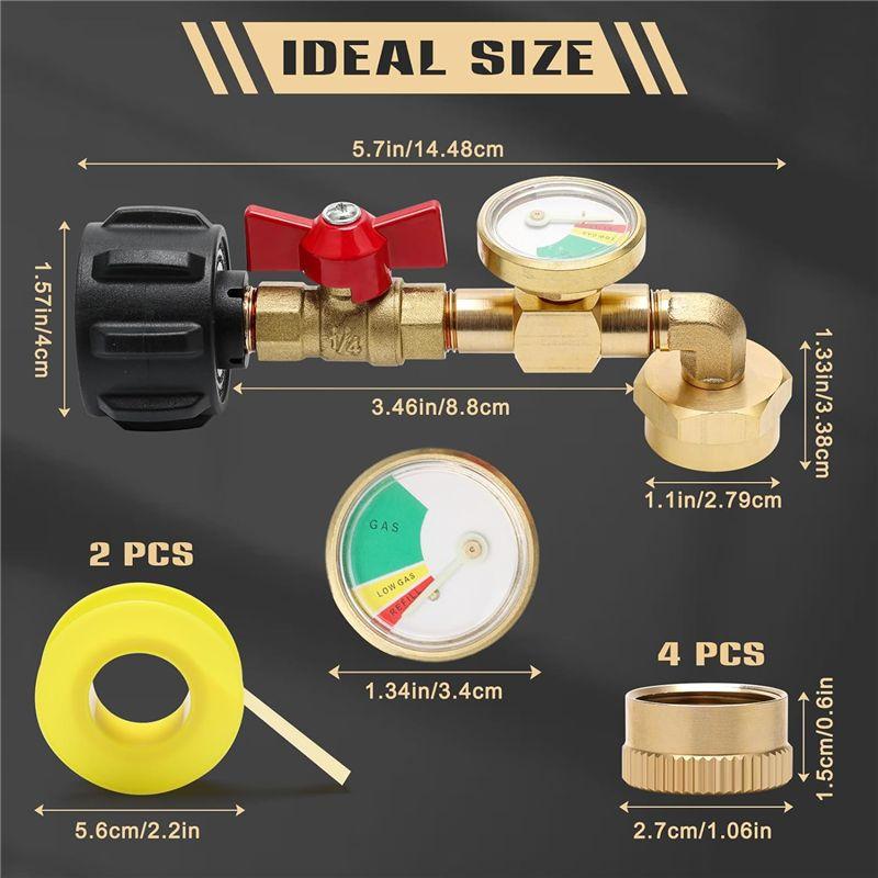 A84X-7PCS 90 Degree Propane Refill Pressure Adapter With Valve And Gauge Sets For QCC1 Propane Tank