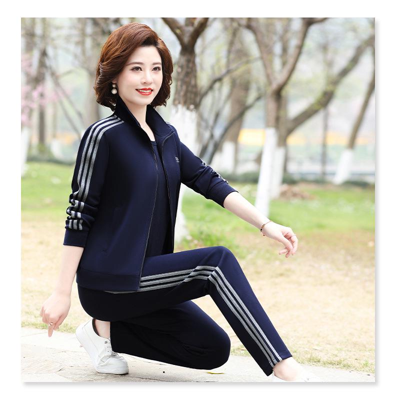 Women's Spring/Fall Casual Sportswear Set: Loose Fit Long-Sleeve Jacket & Sweatshirt, Plus Size, 2-Piece for Middle-Aged & Elderly