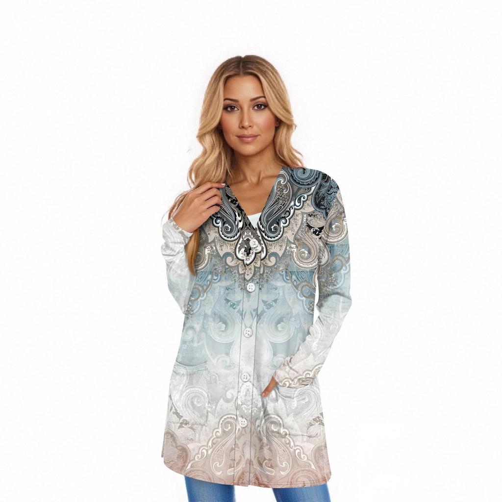 Dámský kardigan s dlouhým rukávem, ležérní bunda s kapsami, top