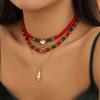 Korean Cute Red/Green Crystal Beaded Clavicle Necklace Fashion Metal Christmas Tree Snowman Pendant Necklace Christmas Jewelry