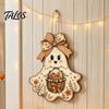 Outdoor Fall Entryway Sign Cute Bow Ghost Hanging Sign, Rustic Retro Floral Door with Pumpkin Harvest Wall Art Basket, Vintage Halloween Wooden