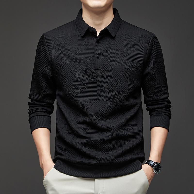 Men'S Polo Shirt Lapel T-Shirt Simple Jacquard Letter Casual Men'S Bottoming Shirt