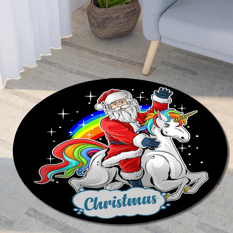 

Santa Elk Round Carpet Merry Christmas Living Room Mats Children Floor Rug Yoga Mat Bedroom Decor E-sports Chair Non Slip Mats 60cm x 60cm
