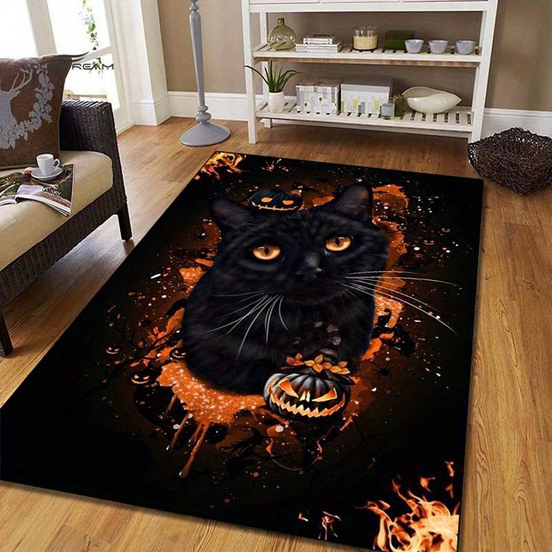 

Halloween Cat Rug Spooky Black Cat with Pumpkin Design for Festive Home Decor Halloween Themed Carpets Skid resistant carpet 50cm x 80cm