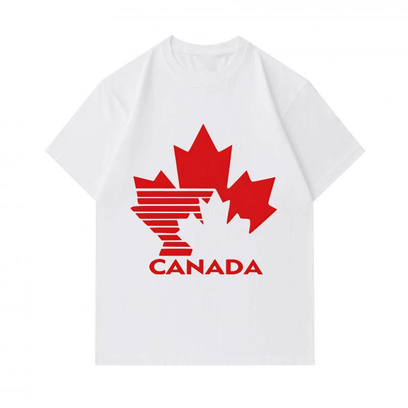 Men's 100% Cotton Crew Neck Short Sleeve T-Shirt, Fashion Canada Maple Leaf Striped Printed Casual Breathable Soft Tees for Daily Street Wear