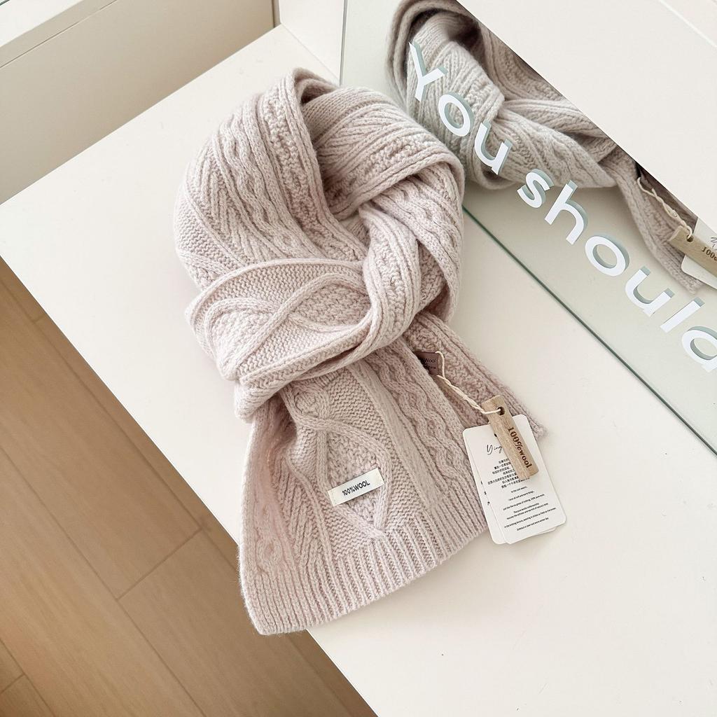 ins wind 111 pure knitted twist scarf women's winter day Korean versatile warm student solid color scarf
