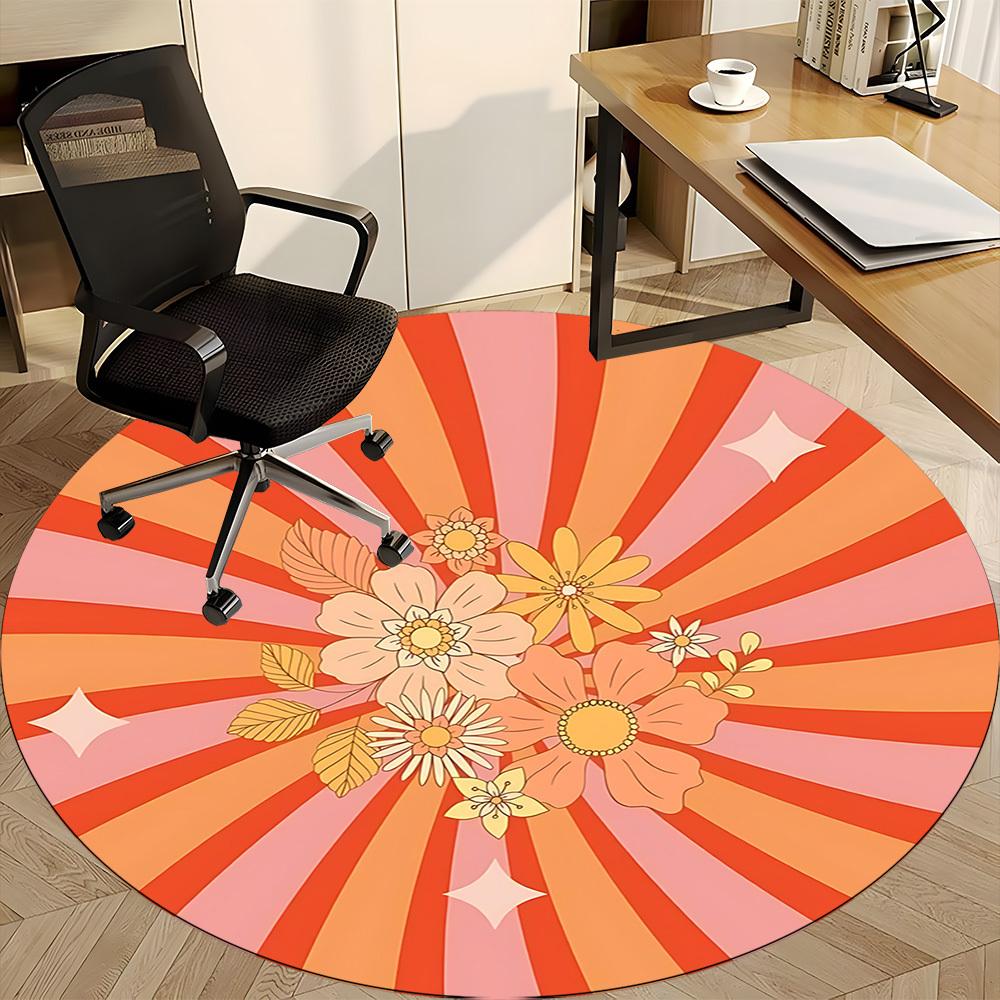 1pc Floral Burst Office Round Area Rug,  Mat Suitable For Office, Under Office Chairs Bedroom Living Room Home Decor, Room Deco