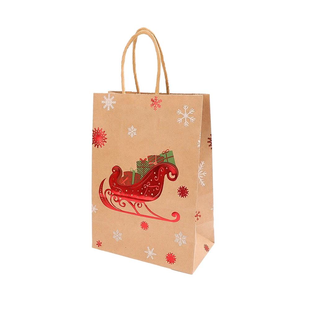 Kraft Paper Bag Christmas Packaging Gift Paper Handbag Santa Claus Snowman Pattern Merry Christmas Home Party Decor Candy Sack