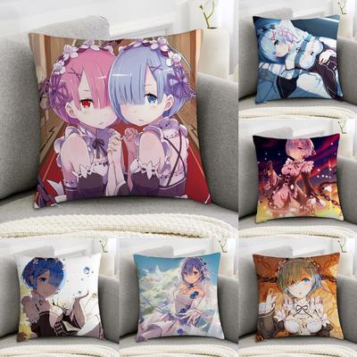 Re zero R-Rem Housse d'oreiller Décoration de canapé Maison Impression recto-verso Peluche Carré Housse de coussin Décoration de coussin