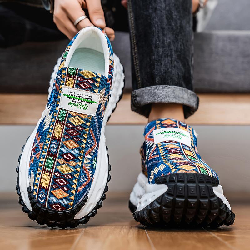 Men's shoes one-pedal summer platform canvas running sports shoes men's teenagers wear-resistant tire sole dad shoes