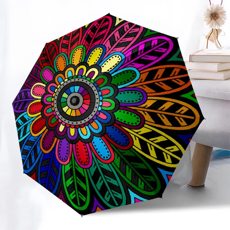 1pc Colorful Mandala Design Umbrella with Plastic Handle,Compact & Stylish,Suitable for All Seasons YS331034