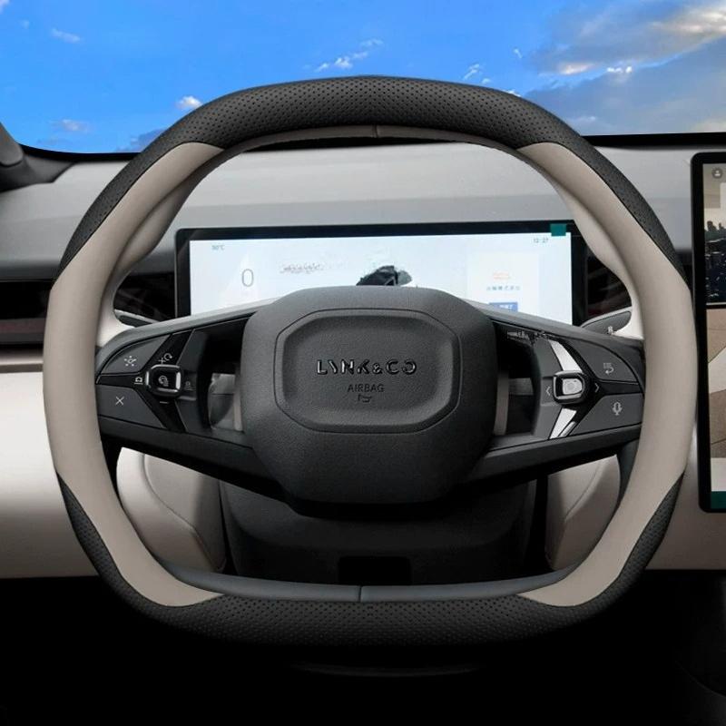 Leather Car Steering Wheel Cover for Lynk & Co Z20 900 Z10 08 EM-P 2025 2026 Interior Protective Accessories Styling Parts