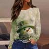 Women's Fashion Casual Slit Hem Round Neck Long Sleeve Loose Printed T-Shirt Ladies Top Christmas