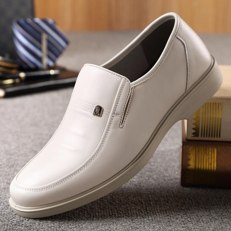 Old Man's Head Casual Leather Shoes Men's Summer Beige Breathable Single Shoes Business Breathable Leather Shoes Dad's Shoes
