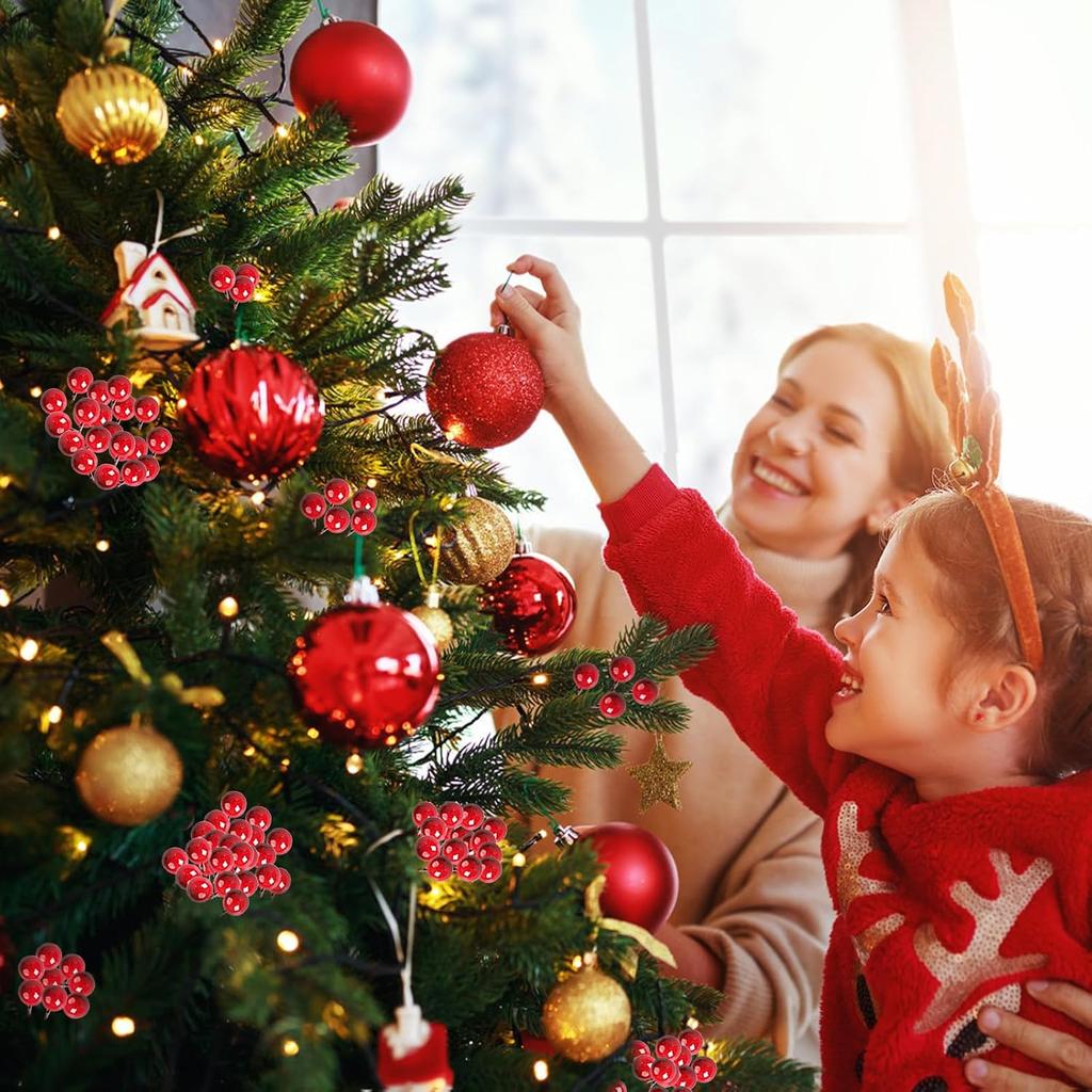 100 Pcs Wine Red Artificial Holly Berries, 10mm Mini Christmas Decor with Wire Stems for Wreath, Tree & Table Centerpieces