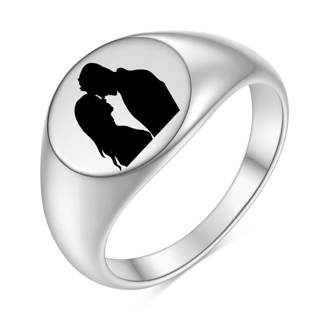 12MM Round Laser-Engraved Couple Rings: Love Symbol Size 8