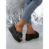 Women's Slope-heeled Slippers, Women's Denim Thick-soled Slope-heeled Slippers