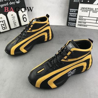Zapatos de Hombre de Caña Alta con Diseño de Rayas Otoño Invierno Casual Moda Cuero Impermeable Zapatillas Gruesas Plataforma Aumentada Zapato para Correr